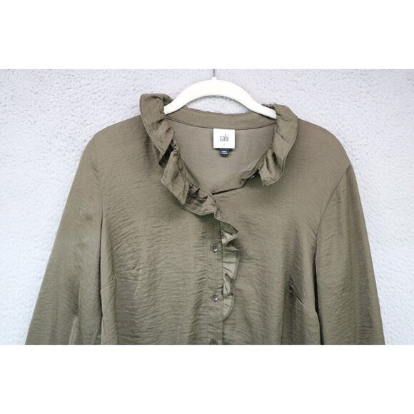 Cabi Long Sleeve Button-Up Ruffle Blouse-Small-Silky-Business-Office - Picture 4 of 11